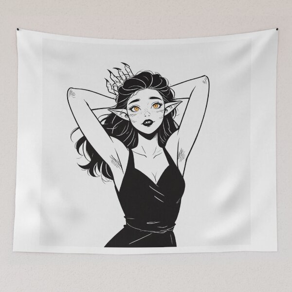 Item preview, Werewolf girl posing hand drawn illustration designed and sold by Vintage Designs +.