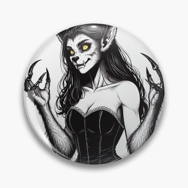 Item preview, Werewolf girl posing hand drawn illustration designed and sold by Vintage Designs +.
