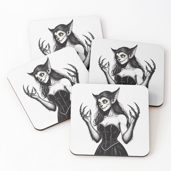 Item preview, Werewolf girl posing hand drawn illustration designed and sold by Vintage Designs +.