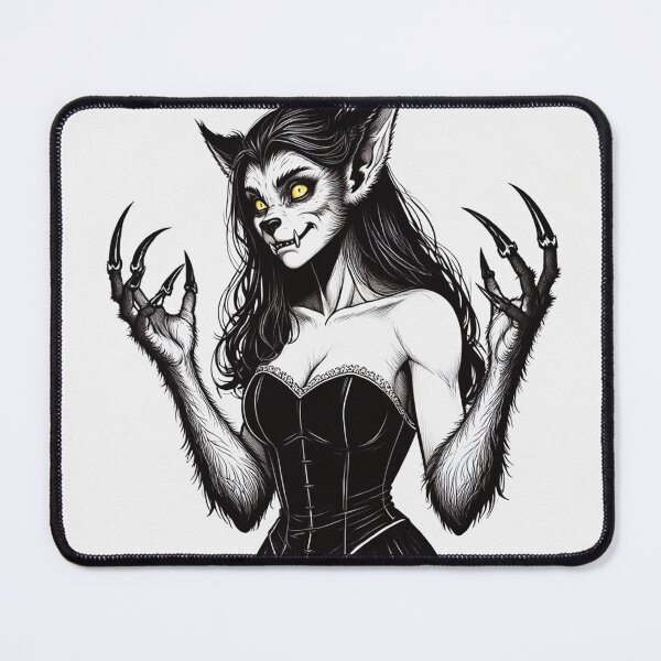 Item preview, Werewolf girl posing hand drawn illustration designed and sold by Vintage Designs +.