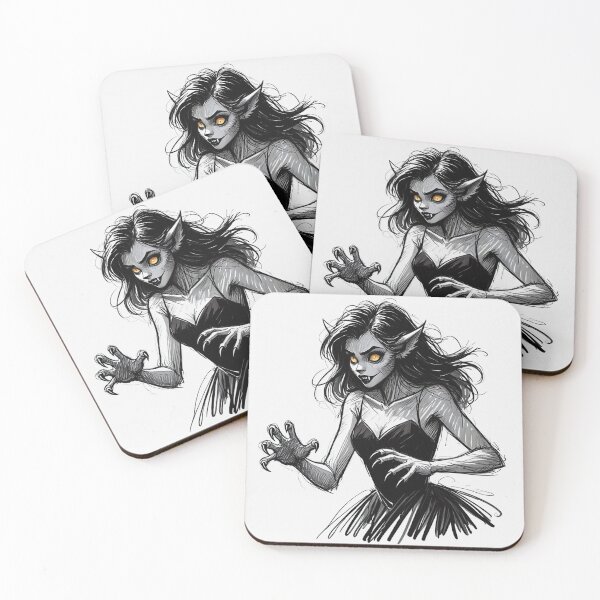 Item preview, Werewolf girl posing hand drawn illustration designed and sold by Vintage Designs +.