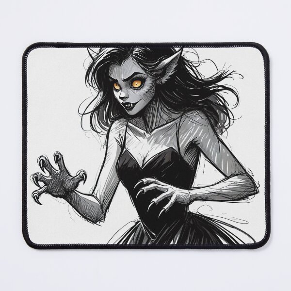 Item preview, Werewolf girl posing hand drawn illustration designed and sold by Vintage Designs +.