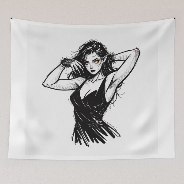 Item preview, Werewolf girl posing hand drawn illustration designed and sold by Vintage Designs +.
