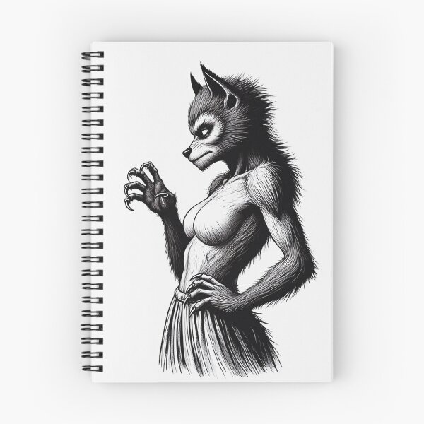 Item preview, Werewolf girl posing hand drawn illustration designed and sold by Vintage Designs +.