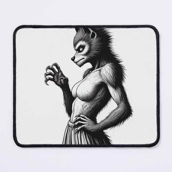 Item preview, Werewolf girl posing hand drawn illustration designed and sold by Vintage Designs +.