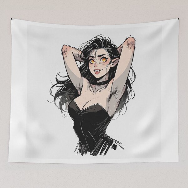 Item preview, Werewolf girl posing hand drawn illustration designed and sold by Vintage Designs +.