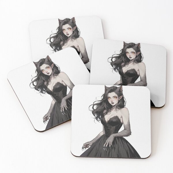Item preview, Werewolf girl posing hand drawn illustration designed and sold by Vintage Designs +.