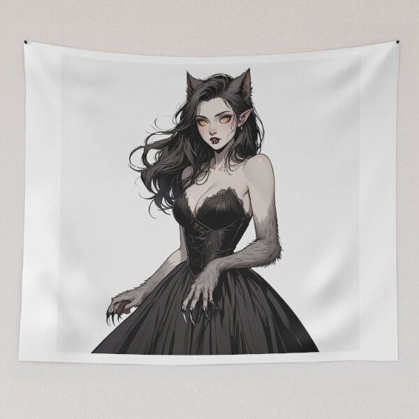 Item preview, Werewolf girl posing hand drawn illustration designed and sold by Vintage Designs +.