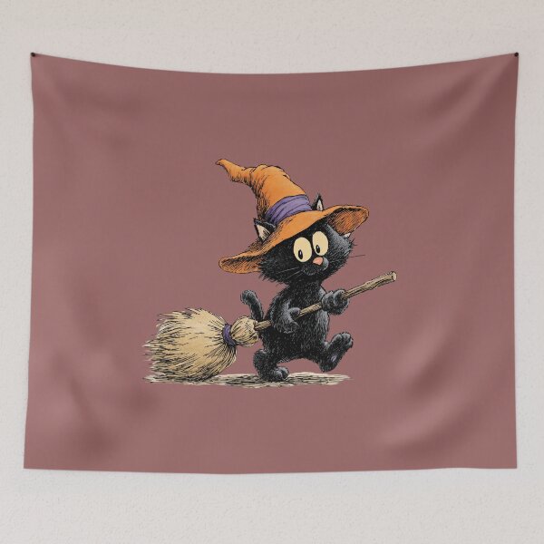 Item preview, Black Witch Cat – Vintage Halloween Cartoon designed and sold by Meiersbeste.