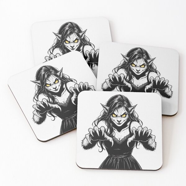 Item preview, Werewolf girl posing hand drawn illustration designed and sold by Vintage Designs +.