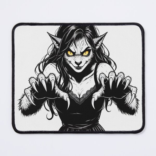 Item preview, Werewolf girl posing hand drawn illustration designed and sold by Vintage Designs +.