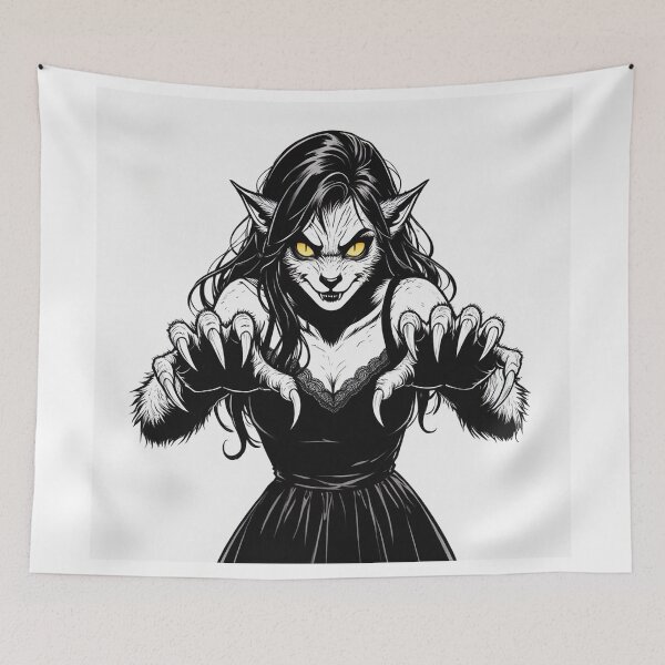 Item preview, Werewolf girl posing hand drawn illustration designed and sold by Vintage Designs +.