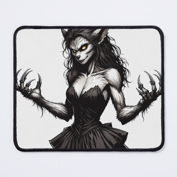 Item preview,  Werewolf girl posing hand drawn illustration designed and sold by Vintage Designs +.