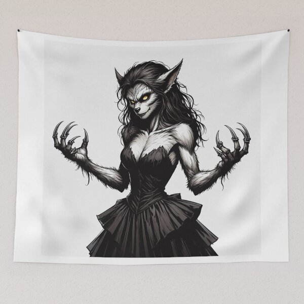 Item preview,  Werewolf girl posing hand drawn illustration designed and sold by Vintage Designs +.