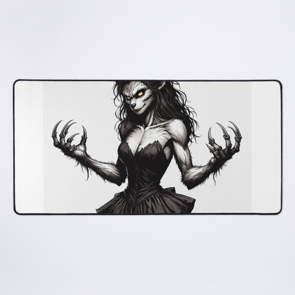 Item preview,  Werewolf girl posing hand drawn illustration designed and sold by Vintage Designs +.