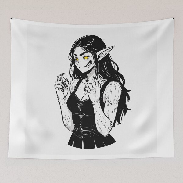 Item preview,  Werewolf girl posing hand drawn illustration designed and sold by Vintage Designs +.