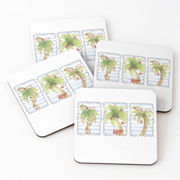 Item preview, Festive Palm Trees Christmas Design | Watercolor Tropical Beach Postage Stamp with Vintage Ocean designed and sold by Sun Sand & Sea Art.