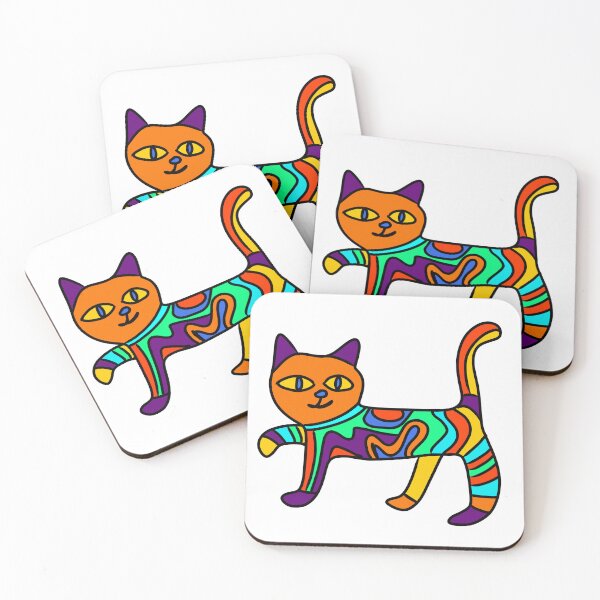 Item preview, Hand drawn colourful artsy cat designed and sold by BritishDelights.
