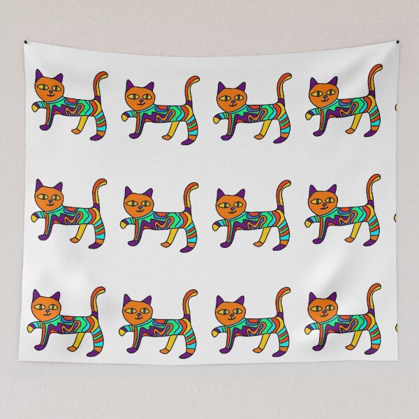 Item preview, Hand drawn colourful artsy cat designed and sold by BritishDelights.