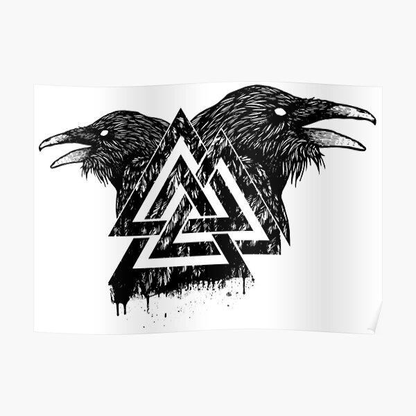 Valknut Symbol and Raven Poster