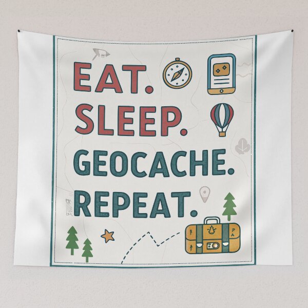 Item preview, Eat Sleep Geocache Repeat | Funny Geocaching Quote Design for Outdoor Adventurers designed and sold by VividOrganica.