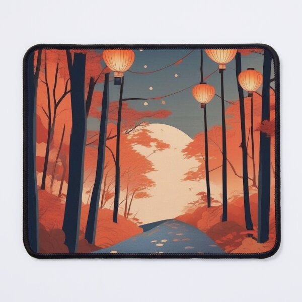 Item preview, Ukiyo-e Night Maple Grove – Lantern Path in Japanese Autumn Forest designed and sold by Vandy Fullam.