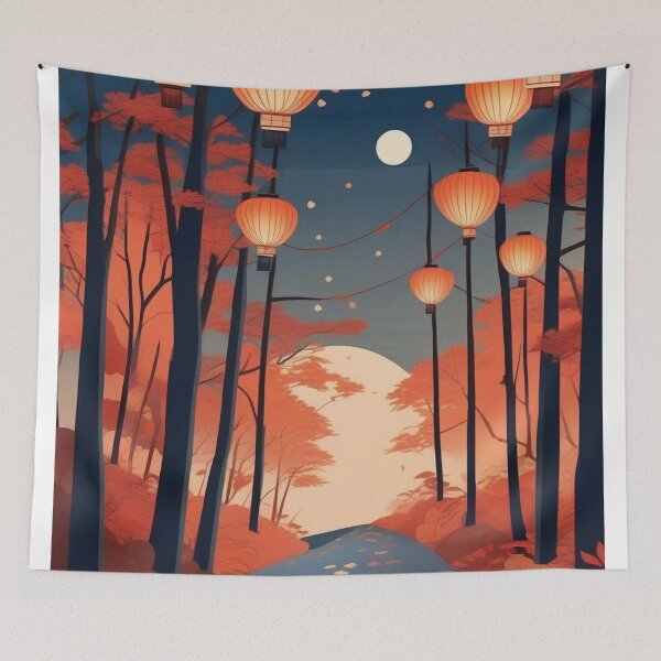 Item preview, Ukiyo-e Night Maple Grove – Lantern Path in Japanese Autumn Forest designed and sold by Vandy Fullam.