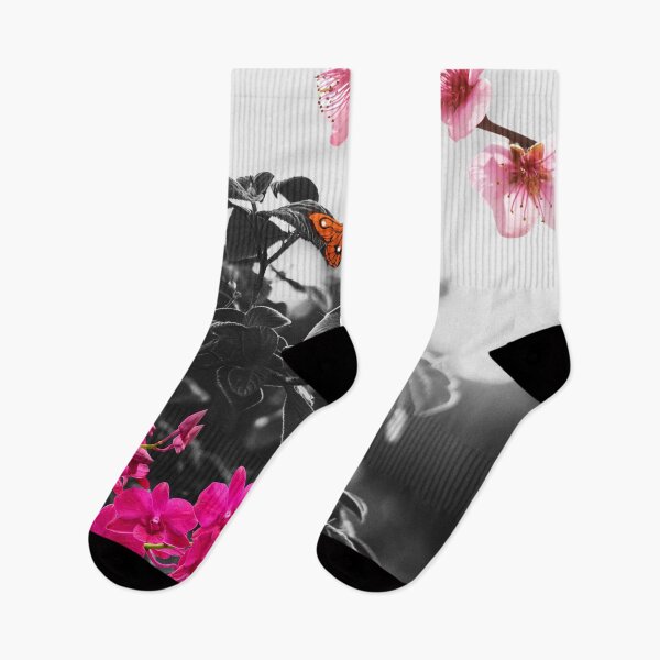Item preview, Colorful Butterflies and Flowers in Black and White Contrast designed and sold by ASdzign.