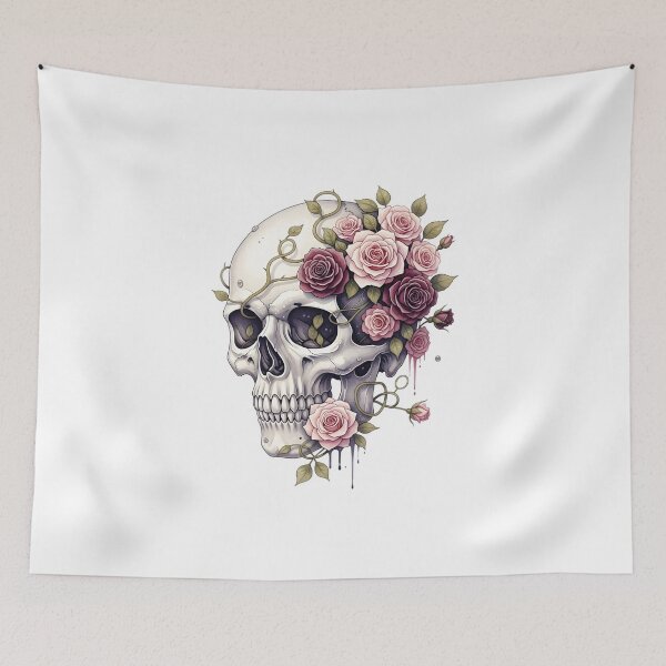 Item preview, Elegant skull with roses gothic chic Halloween illustration designed and sold by DesignArtFull.