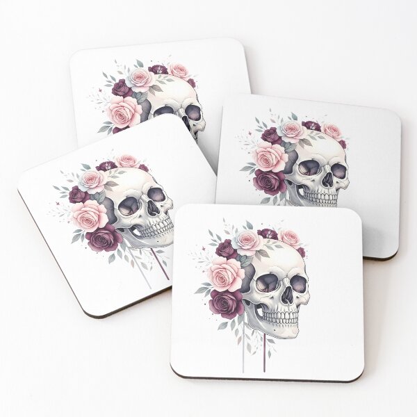 Item preview, Elegant skull with roses gothic chic Halloween illustration designed and sold by DesignArtFull.
