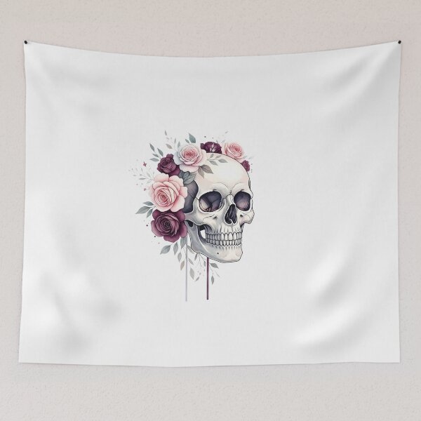Item preview, Elegant skull with roses gothic chic Halloween illustration designed and sold by DesignArtFull.