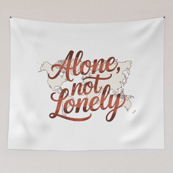Item preview, Alone, but not lonely – travel quote with world map for brave solo travelers designed and sold by pod24.