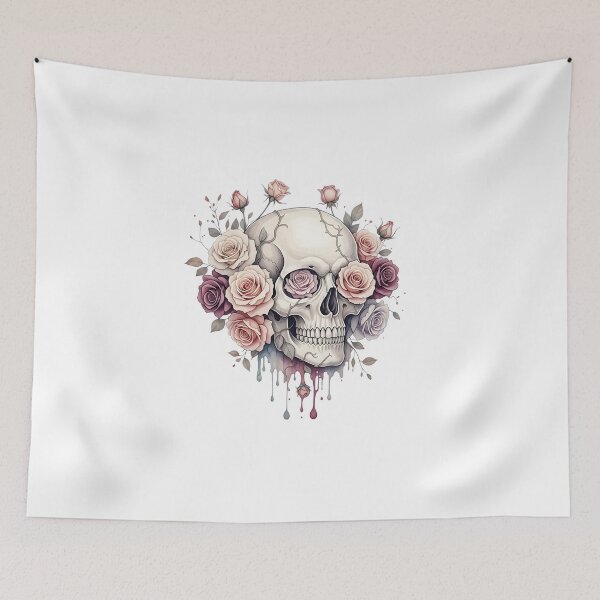 Item preview, Elegant skull with roses gothic chic Halloween illustration designed and sold by DesignArtFull.