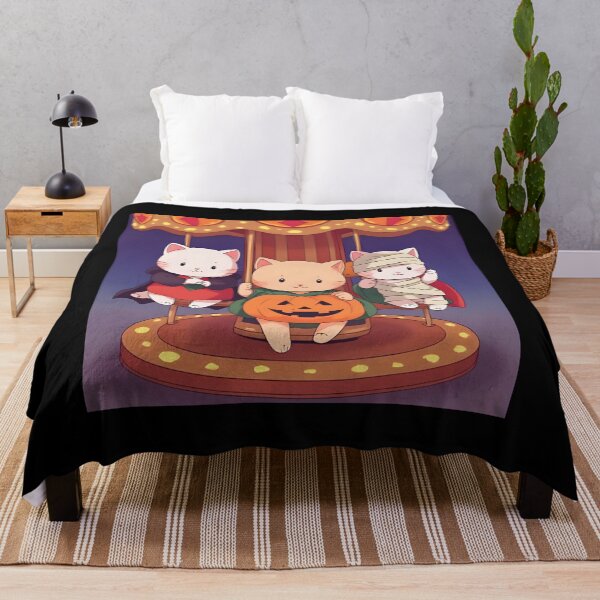 Item preview, Cute Halloween Cats on Carousel – Kawaii Spooky Pumpkin Ride designed and sold by Dream Magic Co.