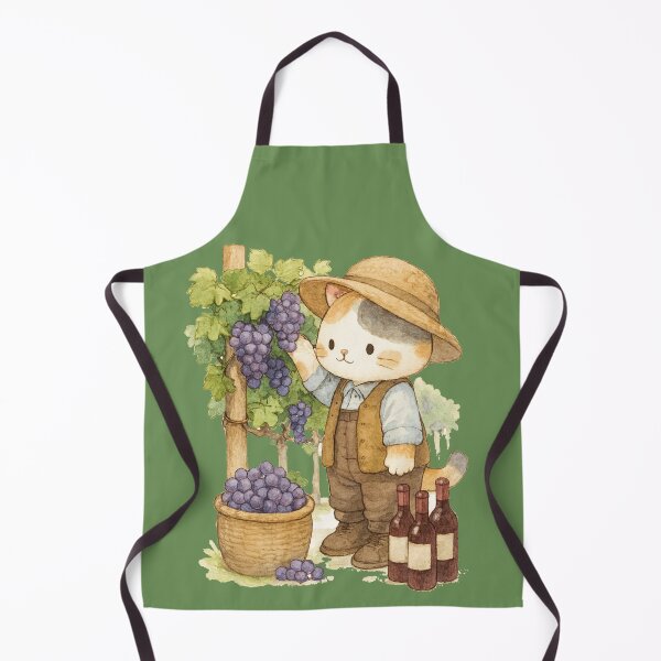 Item preview, Cute Calico Cat farmer harvesting grapes illustration designed and sold by BigBlueArt.