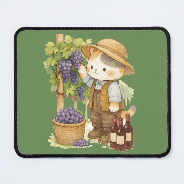 Item preview, Cute Calico Cat farmer harvesting grapes illustration designed and sold by BigBlueArt.