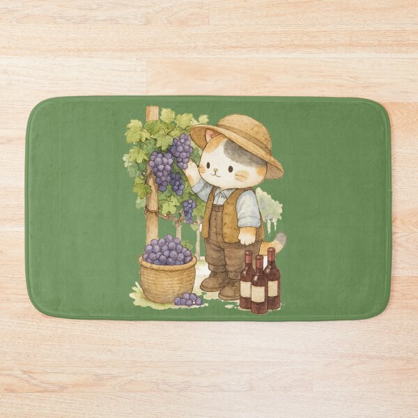 Item preview, Cute Calico Cat farmer harvesting grapes illustration designed and sold by BigBlueArt.