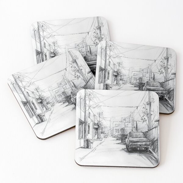 Item preview, Detailed pencil sketch of a quiet urban street  designed and sold by MarcinJ84.