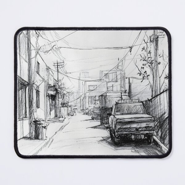 Item preview, Detailed pencil sketch of a quiet urban street  designed and sold by MarcinJ84.