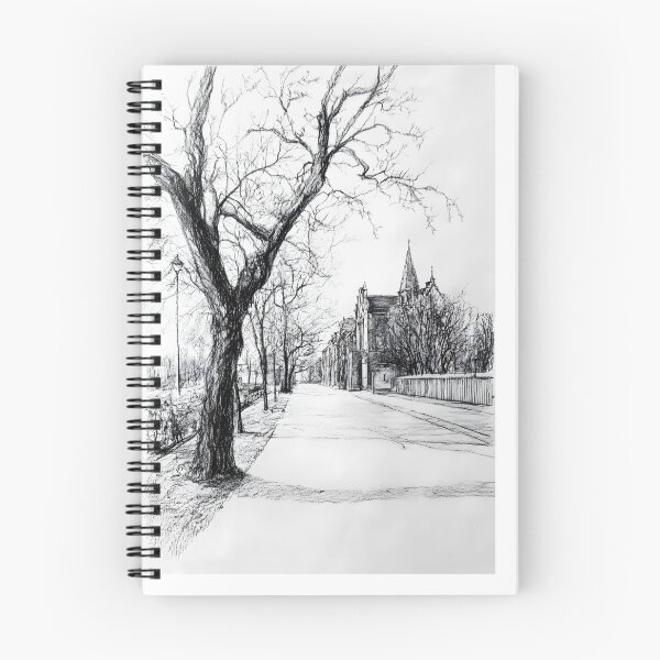 Item preview,  Black-and-white pencil drawing captures a quiet tree-lined street in winter designed and sold by MarcinJ84.