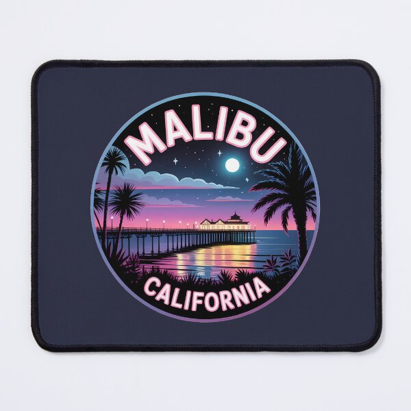 Item preview, Malibu California – Neon Night Pier Retro Badge designed and sold by Horizon Tales.