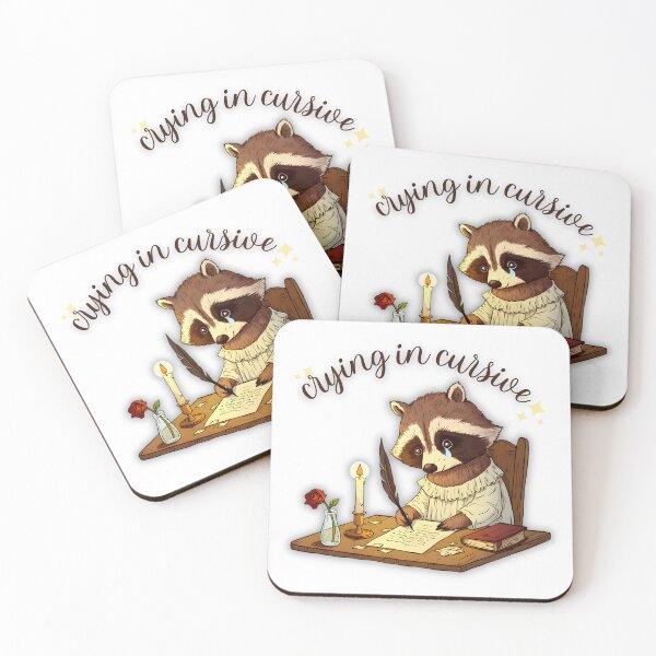 Item preview, Funny Raccoon, Crying in Cursive Meme, Cottagecore Aesthetic, Whimsical Animal Design, Unhinged Humor Gift designed and sold by ThirdShelfStudio.