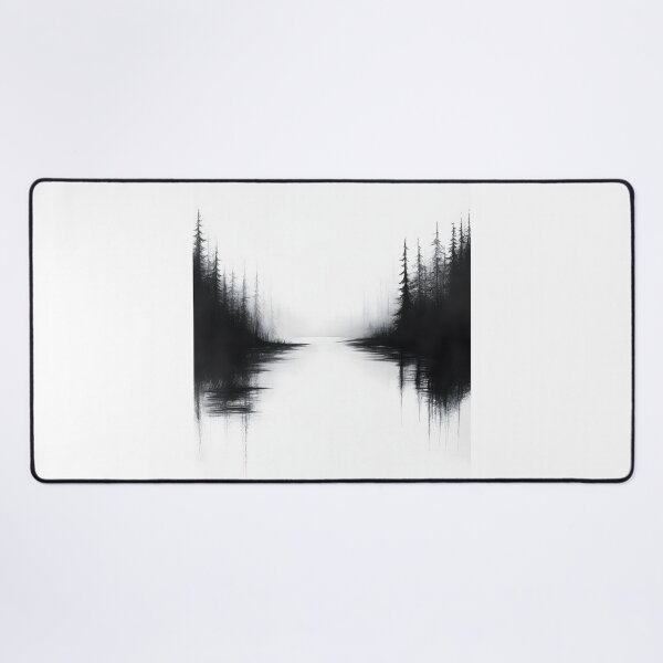 Item preview, black-and-white digital drawing of a chill narrow river designed and sold by MarcinJ84.