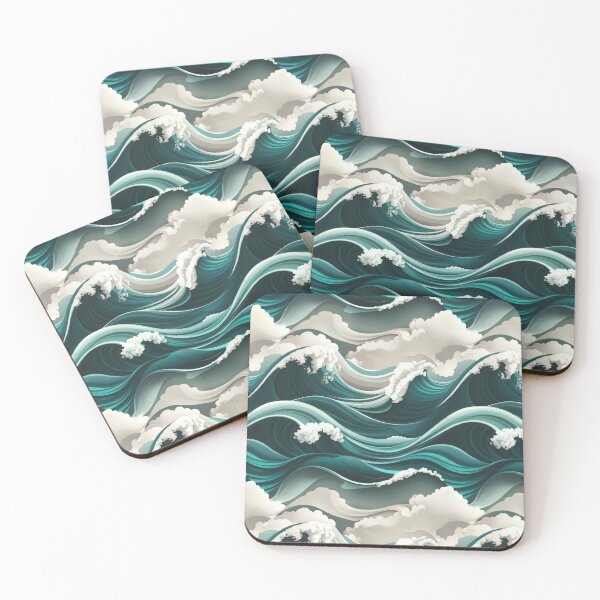Item preview, Ocean Waves and Clouds Abstract Art | Teal Blue Sea Design | Coastal Serenity Pattern designed and sold by NSB-Design.