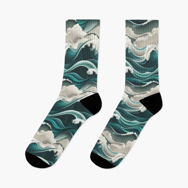 Item preview, Ocean Waves and Clouds Abstract Art | Teal Blue Sea Design | Coastal Serenity Pattern designed and sold by NSB-Design.