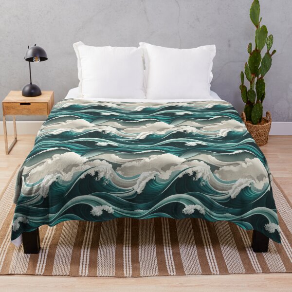 Item preview, Ocean Waves and Clouds Abstract Art | Teal Blue Sea Design | Coastal Serenity Pattern designed and sold by NSB-Design.