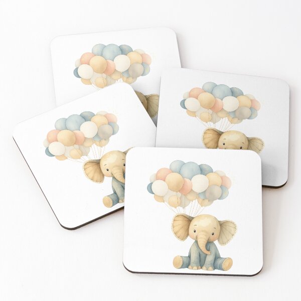 Item preview, Cute Baby Elephant with Balloons – Watercolor Nursery Animal Sticker & Art Print designed and sold by sirenandscript.
