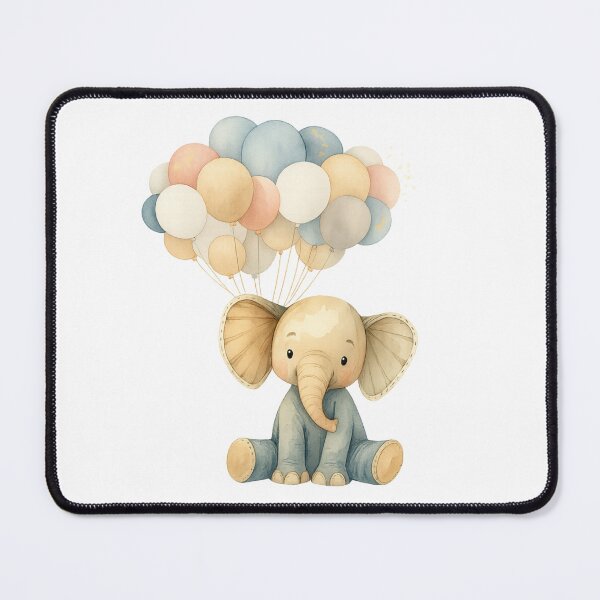 Item preview, Cute Baby Elephant with Balloons – Watercolor Nursery Animal Sticker & Art Print designed and sold by sirenandscript.