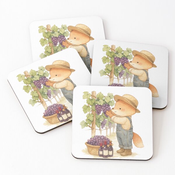 Item preview, Cute Fox harvesting grapes vineyard wine art designed and sold by BigBlueArt.