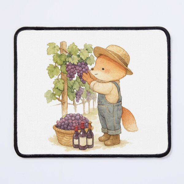 Item preview, Cute Fox harvesting grapes vineyard wine art designed and sold by BigBlueArt.